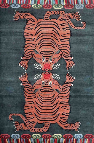 Kissing Tigers Gray Rug