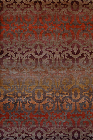 Modern Tibetan Wool Area Rug with warm tone gradations and geometric patterns