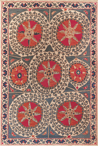 Sun Palace Suzani Design 3 (denim/vermillion) Sun Palace Soumak Rug