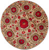 Field of Poppies beige round - a modern area rug with winding green stems and leaves dotted with flowers of varying sizes