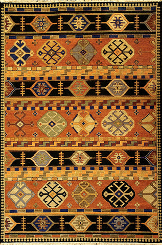 Kazak 3 shirvan paprika copper - a traditional soumak weave carpet with primitive southwest design