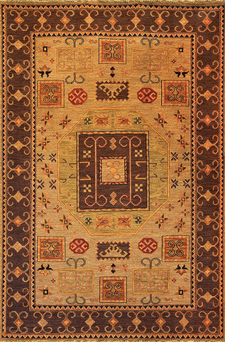 Kazak 7 kazak celery - sturdy soumak weave rug, subtle and warm tribal designs derived from traditional caucasian carpets