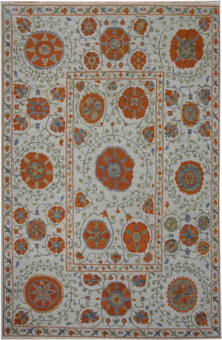 Handmade Suzani Soumak Wool Area Rug