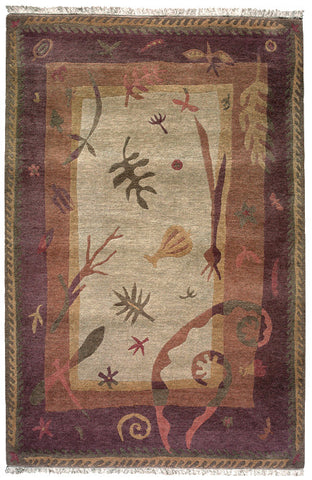 Botanica is a plant themed area rug, made of Tibetan wool, handspun and hand-carded.