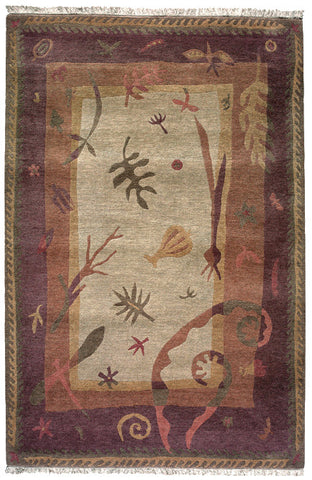 Botanica is a plant themed area rug, made of Tibetan wool, handspun and hand-carded.