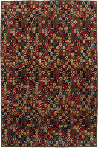 Bottlecaps putty - modern tibetan carpet with bottle cap shaped repeating circular pattern on a putty colored background