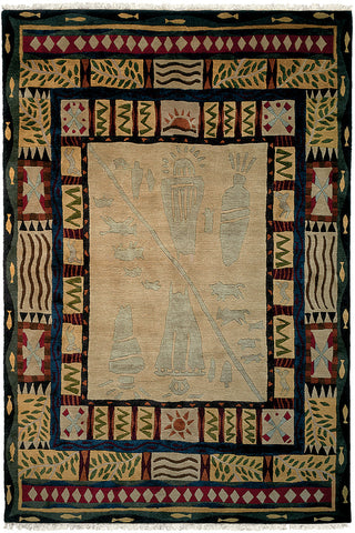 Mesa - Contemporary area rug woven by Tibetan weavers in a style reminiscent of the southwest and cave paintings