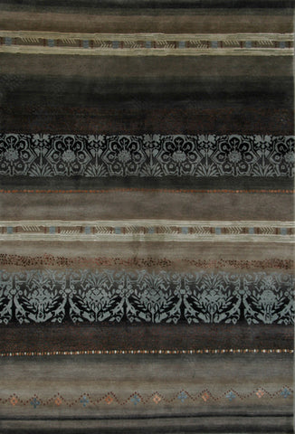 Modern Tibetan Wool Area Rug with horizontal gradations and patterns