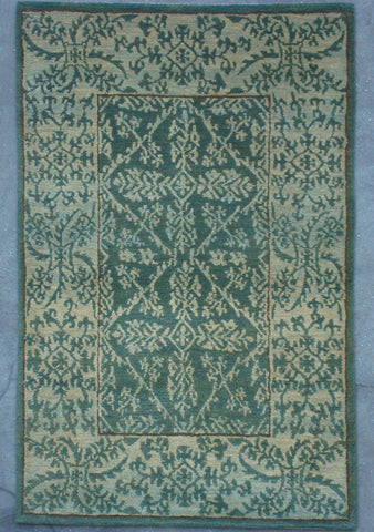Natural-Dye Tibetan Wool Area Rug Blue Green