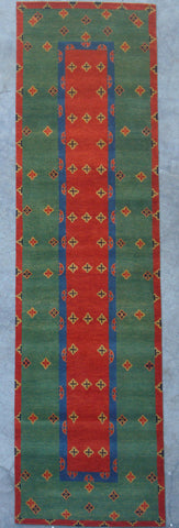 Natural-Dye Tibetan Wool Area Rug Green Red Runner