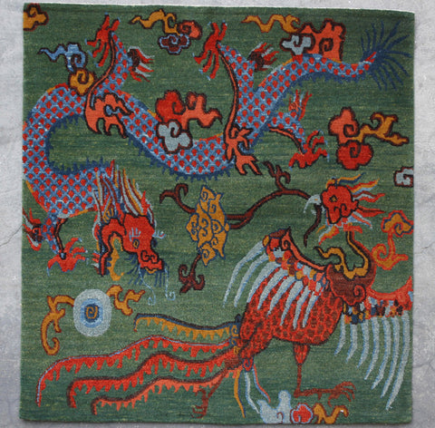 Natural-Dye Tibetan Wool Area Rug Square Dragon