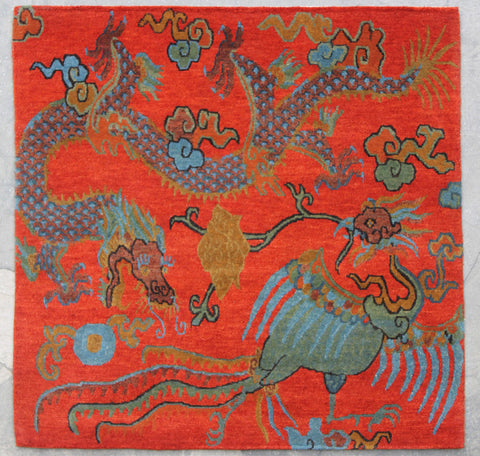 Natural-Dye Tibetan Wool Area Rug Square
