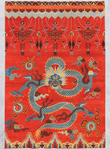 Natural-Dye Tibetan Wool Area Rug Dragon