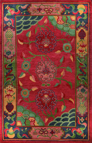 Gangchen Tibetan Handmade Wool Rug With Floral Motif
