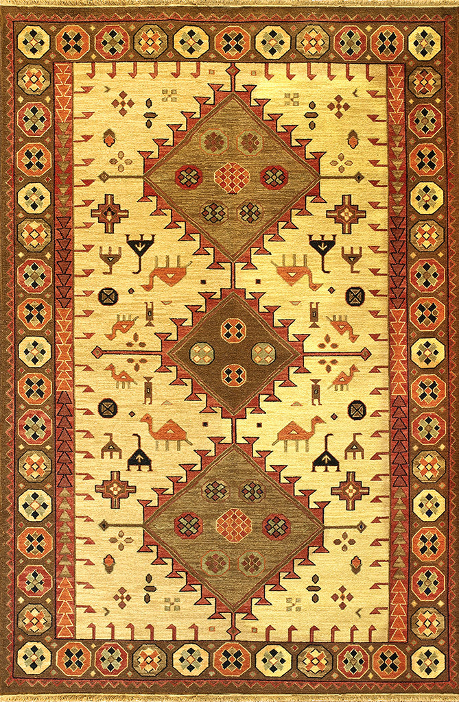 Geometric Wool Kazak Oriental Rug 2x3