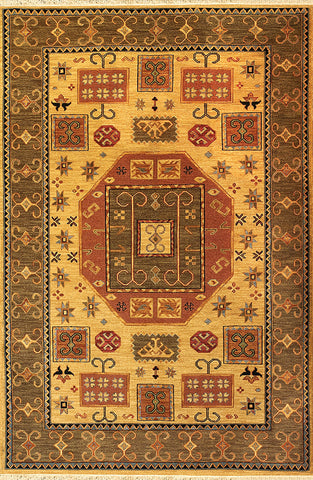Kazak 5 kazak wheat - Soumak carpet, 100% new zealand wool, vibrant colors and repeating shapes