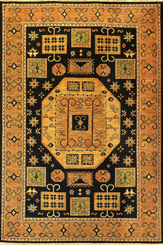 Kazak 6 - kazak black - soumak woven flat-weave area rug with vibrant colors and a strong defined graphic design