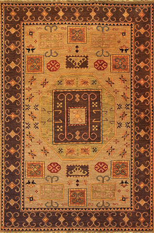 Kazak 7 kazak celery - sturdy soumak weave rug, subtle and warm tribal designs derived from traditional caucasian carpets