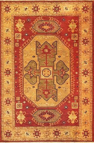 Kazak 8 - heriz brick olive - soumak carpet from our kazak collection. strong yet subtle tribal design with warm colors and an eastern feeling shapes