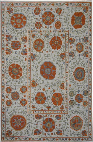 Handmade Suzani Soumak Wool Area Rug