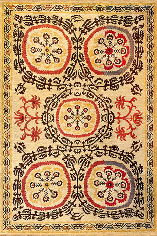 suzani 1 mocha red - this classic soumak wool rug has a mediterranean feel, like a roman mosaic.