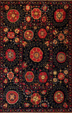 Mountain High Soumak Rug black red - Traditional and contemporary, this soumak area rug is playful with designs reminiscent of stars, flowers, and night constellations.
