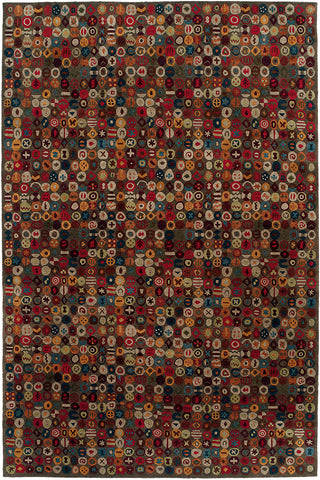 Bottlecaps putty - modern tibetan carpet with bottle cap shaped repeating circular pattern on a putty colored background
