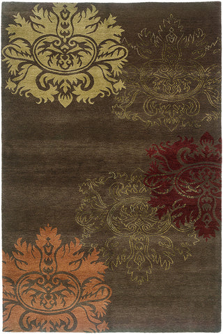 Lotus - Tibetan oriental carpet with contemporary ornate lotus shapes over a neutral background