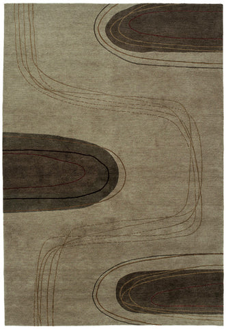 Meander beige - modern oriental rug handmade in Nepal by Tibetan weavers. Simple shapes evoke a stream bed