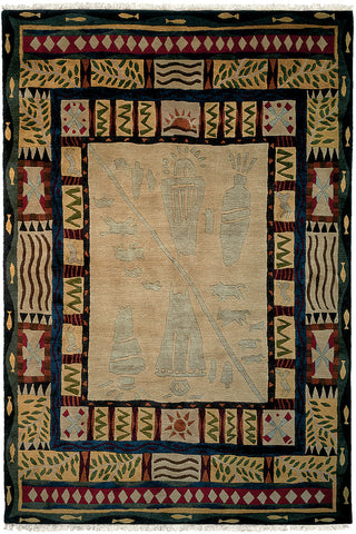 Mesa - Contemporary area rug woven by Tibetan weavers in a style reminiscent of the southwest and cave paintings