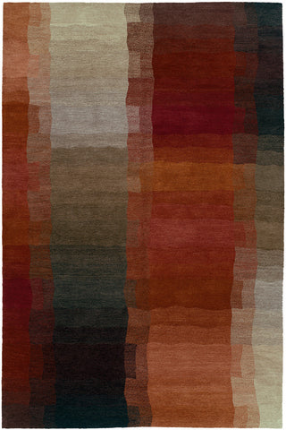 Reflections red - contemporary area rug with an abstract design and progressive warm hues and color saturation.
