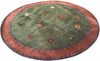 Tibetan Sun (moss) six foot round - a  subtle and playful modern area rug with rich colors