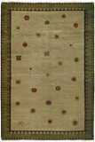 Tibetan Sun (sage) - plush modern oriental carpet with a pale green field dotted with small fun patterns and a darker patterned border