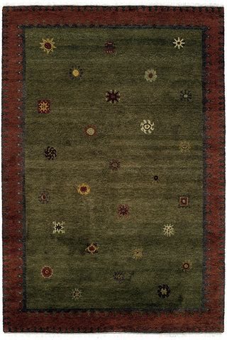 Tibetan Sun (moss) - a wonderfully subtle and playful modern area rug with rich colors and simple quirky shapes